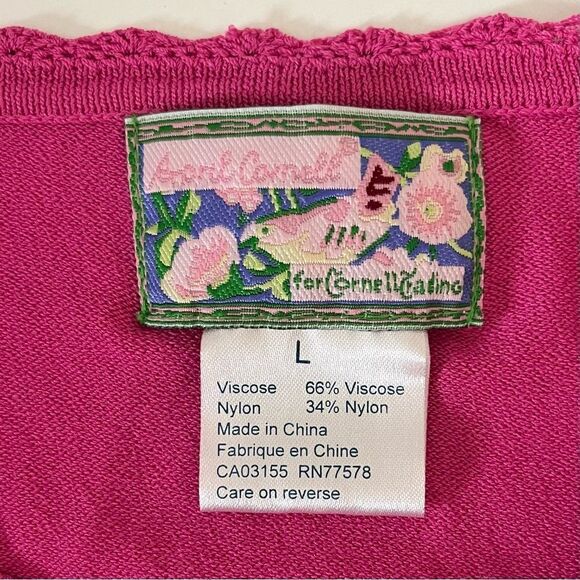 April Cornell Beaded Open Cardigan Large Pink Floral Embroidered Crochet Trim - Picture 9 of 11